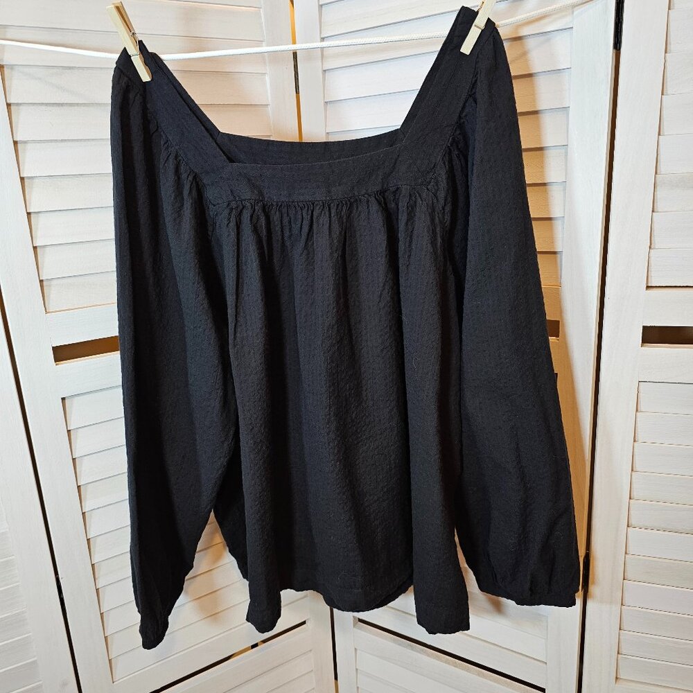 Terra & Sky, Plus Size 1X (16W-18W), Black, Square Neck, Peasant Top